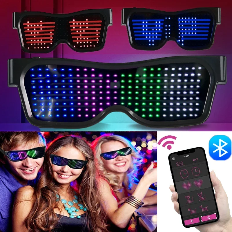 Glow In The Dark Party Glasses - نظارات LED متعددة اللغات بلوتوث لتقوم