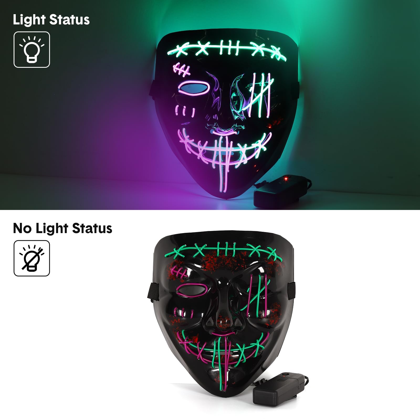 3 قطع من أقنعة الهالوين المخيف - مراجعة Led Purge Mask Halloween وسعره