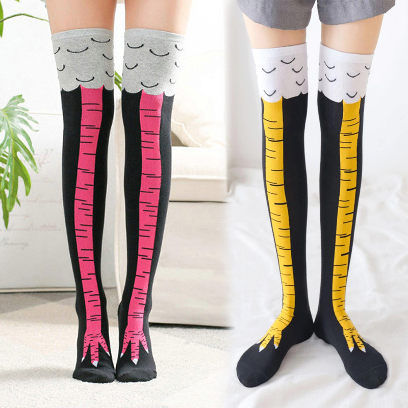1Pairs النساء طباعة جوارب طويل - مراجعة Funny Chicken Leg Socks وسعره