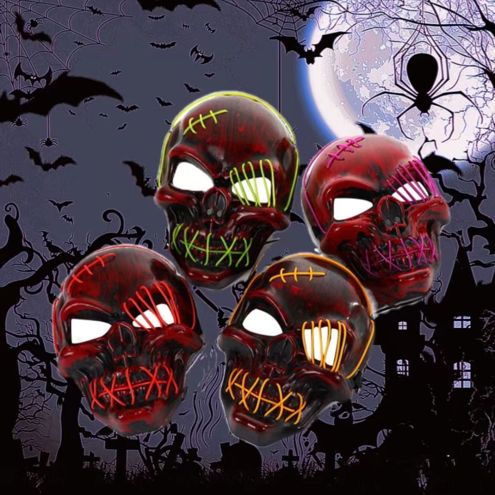 قناع جمجمة قوطي مضيء للهالوين، - مراجعة Led Purge Mask Halloween وسعره