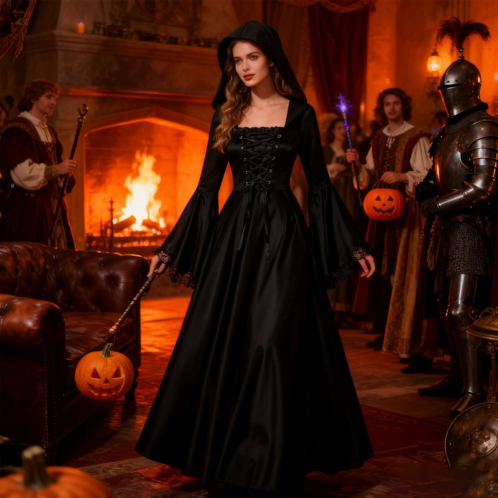 زي ساحرة الهالوين، فستان طويل  - مراجعة Medieval Renaissance Dress Women وسعره
