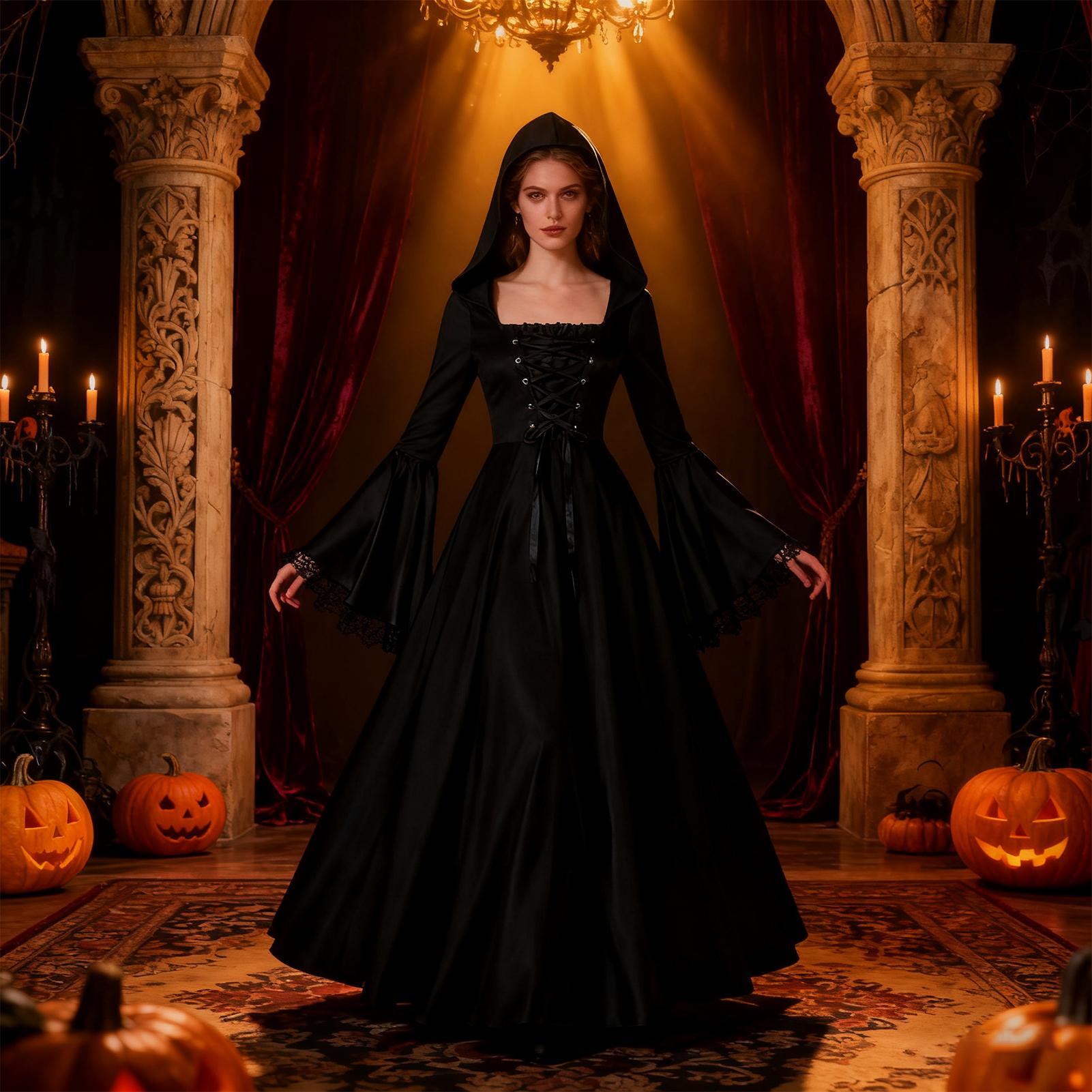 زي ساحرة الهالوين، فستان طويل  - مراجعة Medieval Renaissance Dress Women وسعره