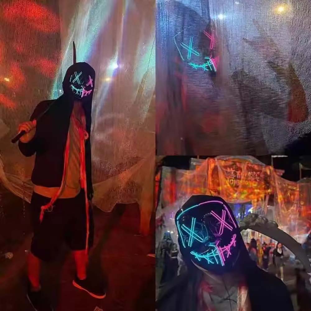 قناع نيون لاسلكي مضيء بتقنية L - مراجعة Led Purge Mask Halloween وسعره