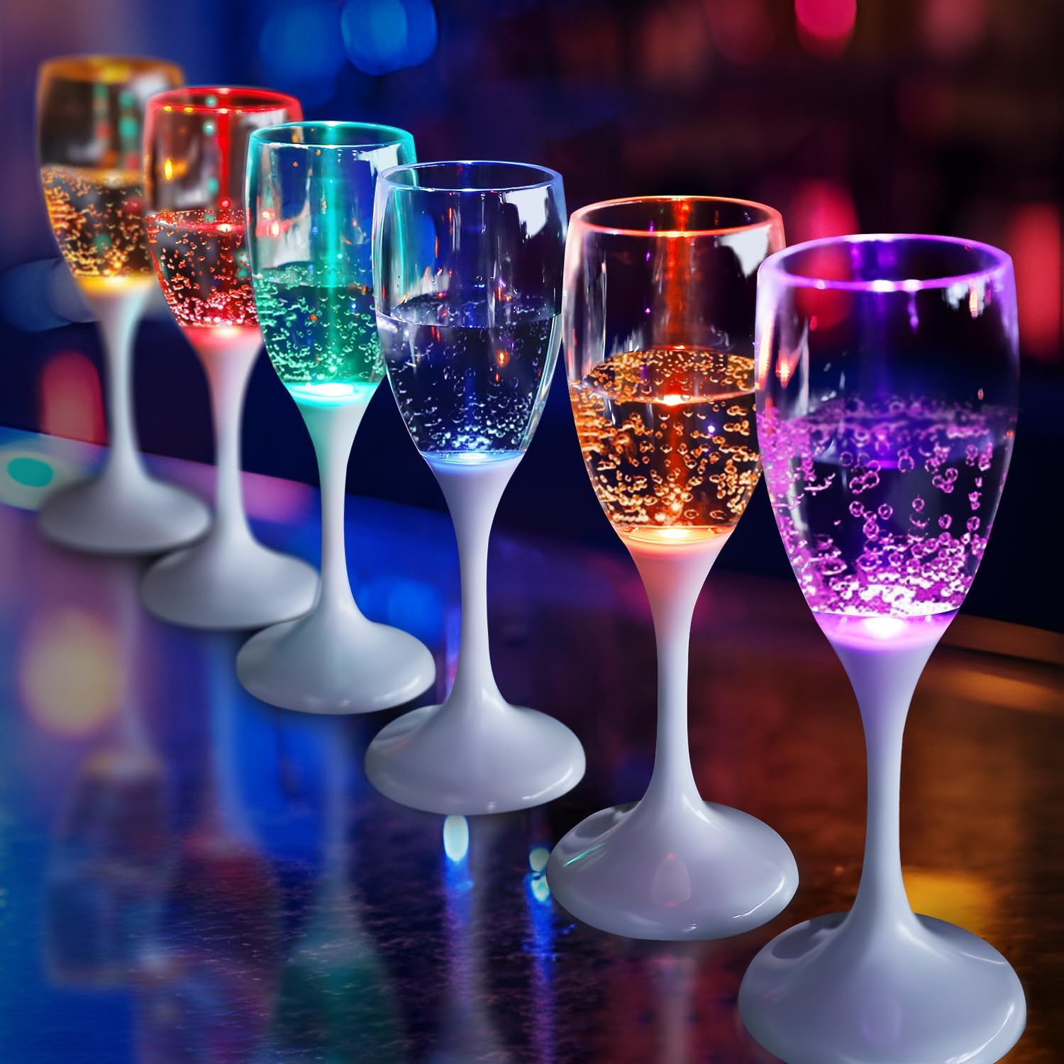 6 قطع من أكواب الشمبانيا المضي - مراجعة Glow In The Dark Party Glasses وسعره